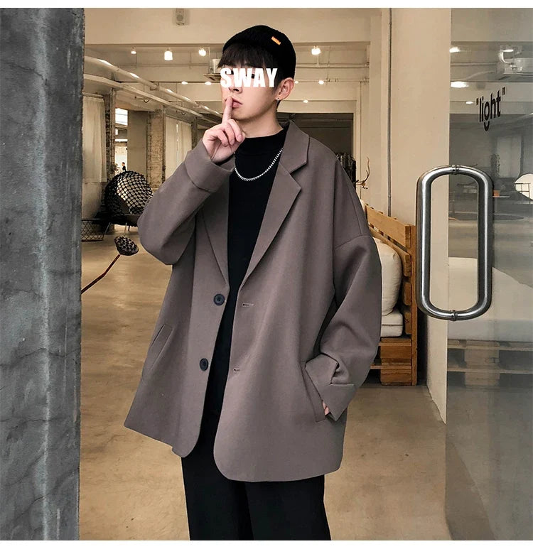 British-style Blazers Men Leisure Trendy Loose Suit Jackets Male Retro Daily Ins Streetwear All-match Simple Korean Suit-tops