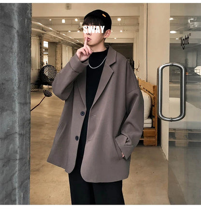 British-style Blazers Men Leisure Trendy Loose Suit Jackets Male Retro Daily Ins Streetwear All-match Simple Korean Suit-tops