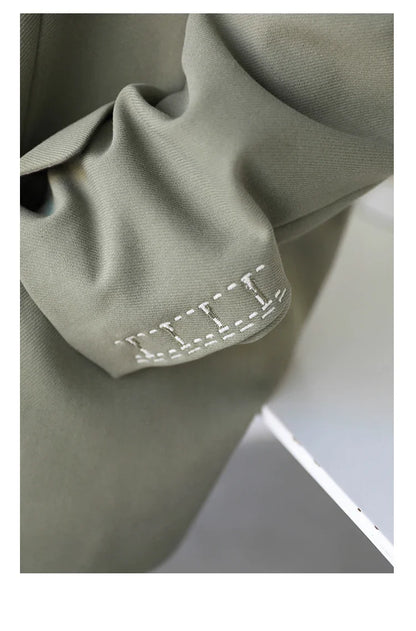 Women Office Lady Blazer Cuff Embroidery Wide Shoulder Twill Suit Women's Autumn Ladies Outerwear  Stylish Tops