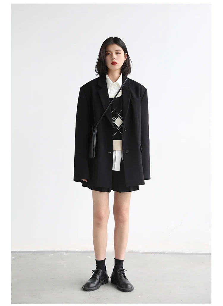 Women Office Lady Blazer Cuff Embroidery Wide Shoulder Twill Suit Women's Autumn Ladies Outerwear  Stylish Tops