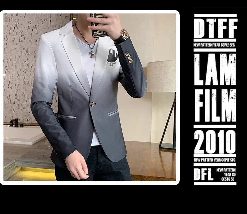 Men's Suit Jacket Gradient Blazer Male Gothic Coat New Masculino Korean Slim Casual Men's Dress Jacket Coat Luxury Suit for Men