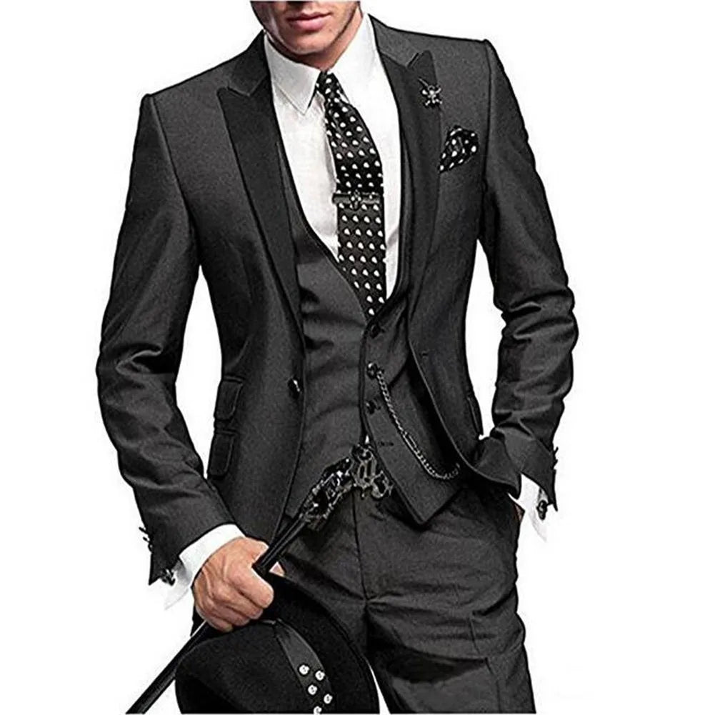 Men wedding Suits Slim Fit Business Suit Groom Champagne black Tuxedos for Formal Wedding suit (Blazer+Pants+Vest)