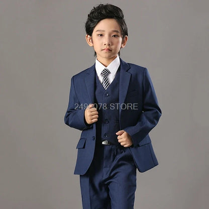 Flower Boys Formal Blazer Suit Kids Jacket Vest Pants Tie 4Pcs Wedding Tuxedo Set Children Prom Costume Performance Dress