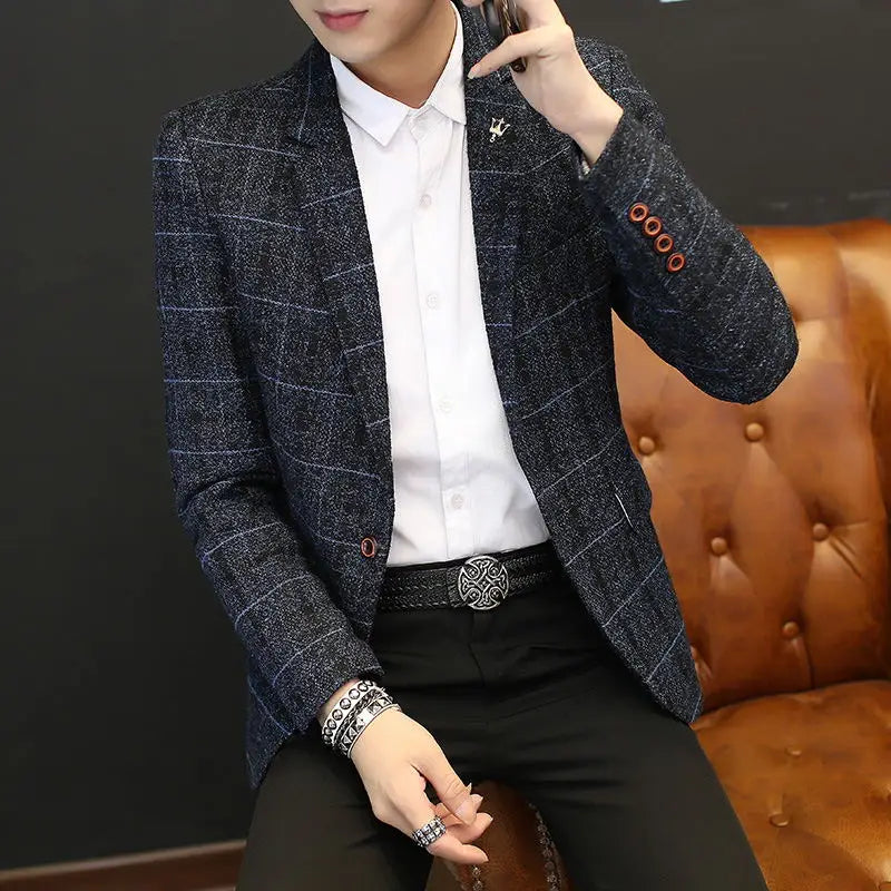 Men's Slim Fit Suit Jacket – Single Breasted Blazer for Men – Navy Blue, Khaki, Grey – Casual Business