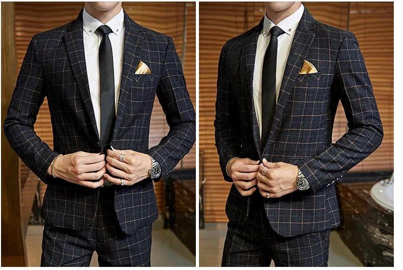 Men's Plaid Smart Casual Blazer Slim Fit Single Button Suit Jacket for Wedding & Business