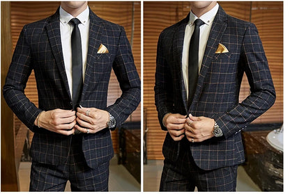 Men's Plaid Smart Casual Blazer Slim Fit Single Button Suit Jacket for Wedding & Business