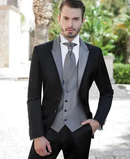 Embossing Slim Fit Wedding Tuxedo for Groom 3 Piece Men's Suits Jacket Waistcoat with Pants Notched Lapel Male Costume Coat