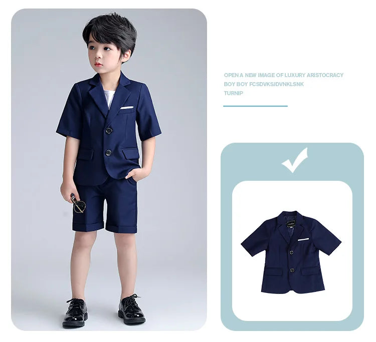 Boys Summer Blazer Jacket +Shorts 2PCS Clothing Set School Kids Wedding Tuxedo Dress Children Chorus Performance Dress Costume