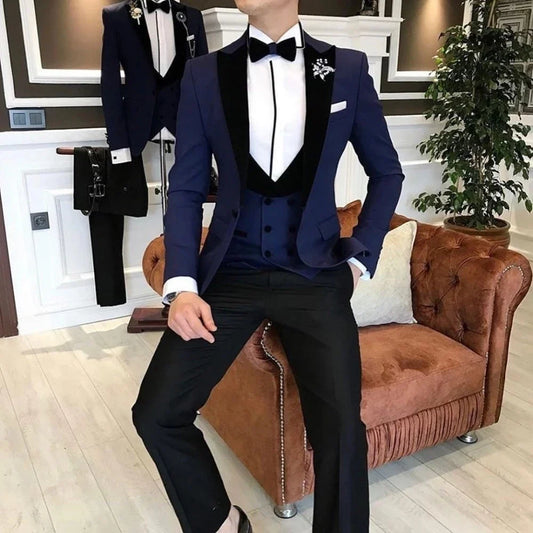 Navy Blue Costume Homme Business Men Suits Wedding Suit For Men Ternos Masculinos Slim Fit Tuxedos 3 Piece