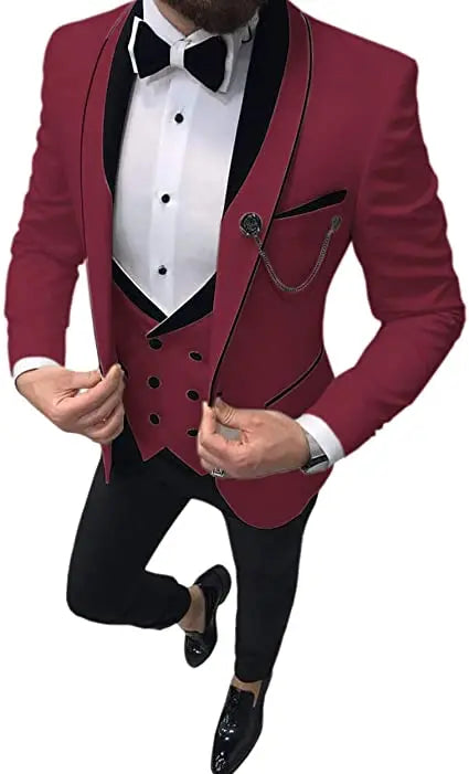 Costume Homme 3 Pieces Slim Fit Wedding Men Suit Tuxedos Groom Wear Prom Blazer Terno Masculino Jacket+Pant+Vest