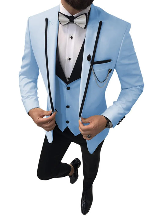 Formal Men's Suits Wedding Green Peaked Lapel Groom Tuxedo Best Man Blazer 3 Piece Costume Homme
