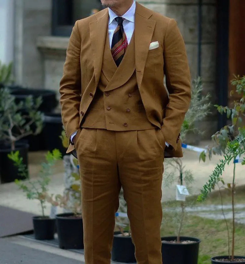 Business Men Suits Corduroy Tailor-Made 3 Pieces Coat Pants Slim Fit Tuxedo Jacket Coat Groom Wedding Groom Prom Formal Tailored
