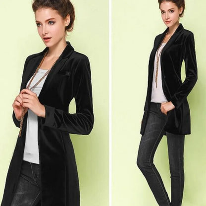 New Female High Quality Chic Tops Europe women's velvet blazer Slim Fit Long OL jacket Ladies Blouses Suit Coat Free Shipping
