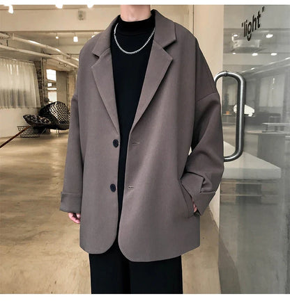 British-style Blazers Men Leisure Trendy Loose Suit Jackets Male Retro Daily Ins Streetwear All-match Simple Korean Suit-tops