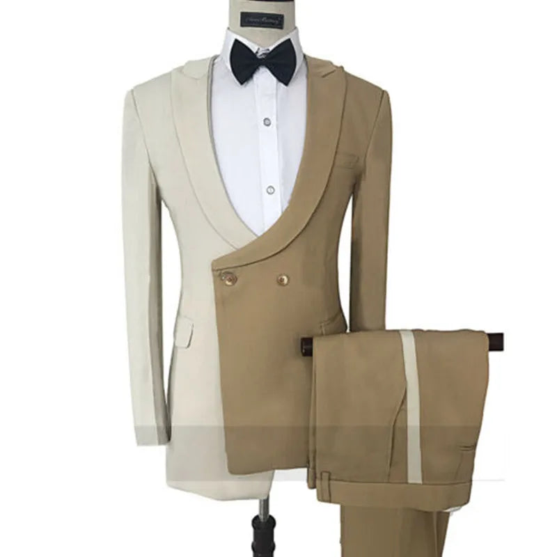 Business Men Suits 2 pcs Double Breasted One Button Blazer Formal Business Wedding Suits for Men Tuxedo Jacket Daily Customized