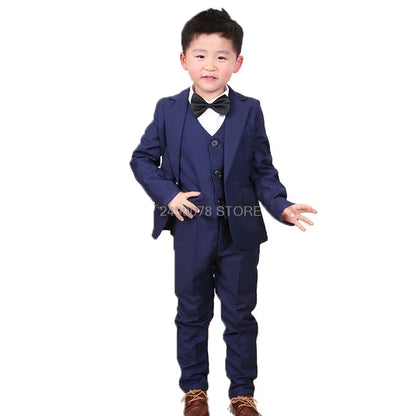 Flower Boys Formal School Suits for Weddings Boys Brand Plaid Blazer Vest Pants 3pcs Tuxedo Kids Prom Party Dress Clothing Sets