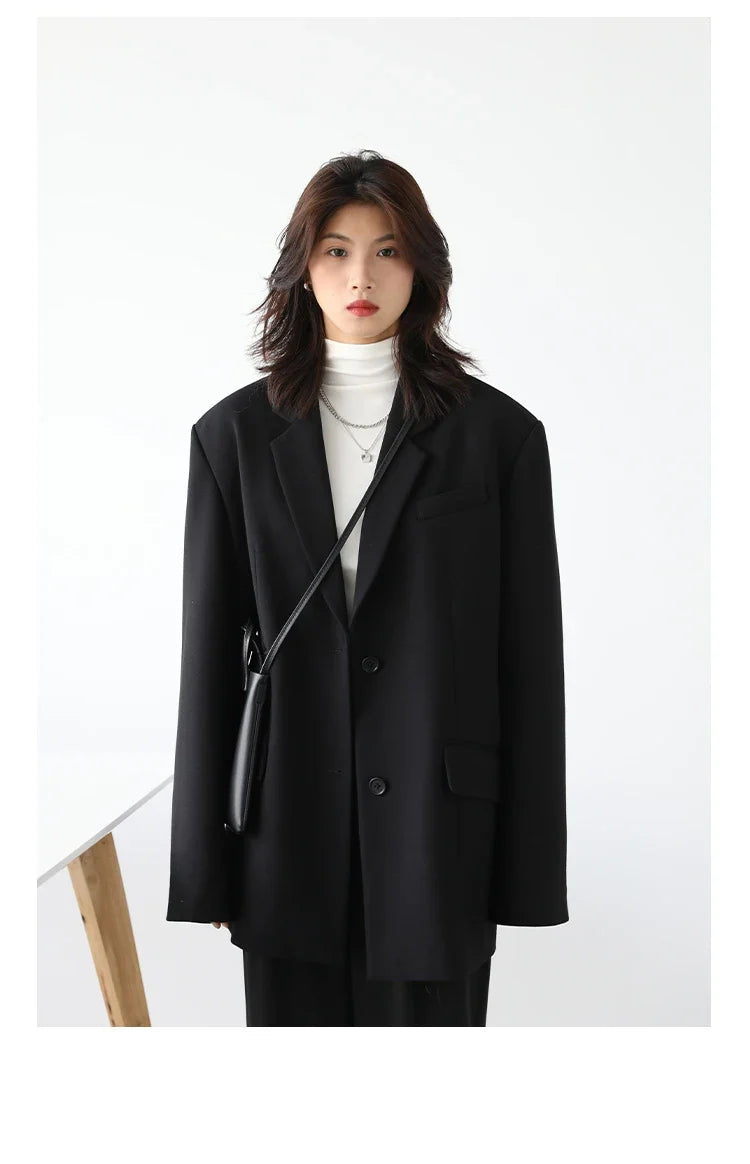 Women Office Lady Blazer Cuff Embroidery Wide Shoulder Twill Suit Women's Autumn Ladies Outerwear  Stylish Tops