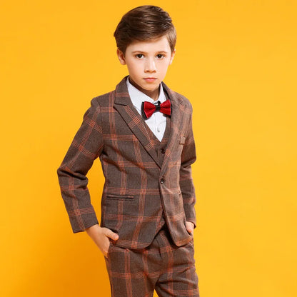 Boys Luxurious 4Pieces/Set Jacket Vest Pants Bowtie  Wedding Suit Kids Formal Birthday Dress Children dance show Party Costume