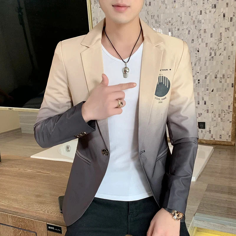Men's Suit Jacket Gradient Blazer Male Gothic Coat New Masculino Korean Slim Casual Men's Dress Jacket Coat Luxury Suit for Men