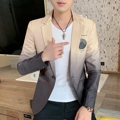 Men's Suit Jacket Gradient Blazer Male Gothic Coat New Masculino Korean Slim Casual Men's Dress Jacket Coat Luxury Suit for Men