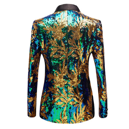 Men's Embroidery Sequins Blazer Suit Jacket Shawl Collar Slim Fit Evening Party Dance Blazers Singer Host Stage Tuxedo Coat