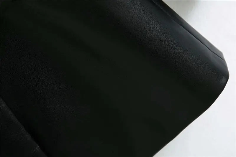 Women Fashion Notched Double Breasted PU Leather Blazers Coat Casual Straight Long Sleeve Back Vents Female Outerwear Chic Tops