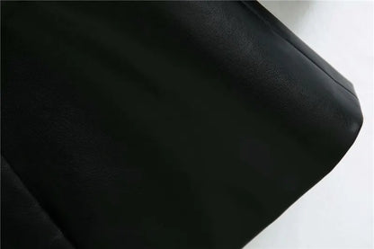 Women Fashion Notched Double Breasted PU Leather Blazers Coat Casual Straight Long Sleeve Back Vents Female Outerwear Chic Tops