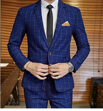 Men's Plaid Smart Casual Blazer Slim Fit Single Button Suit Jacket for Wedding & Business