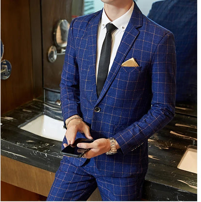 Men's Plaid Smart Casual Blazer Slim Fit Single Button Suit Jacket for Wedding & Business