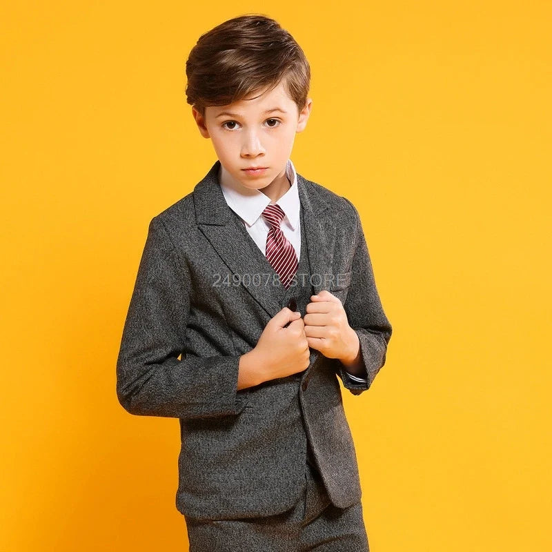 Flower Boys Wedding Suit Children Formal Tuxedo Blazer Vest pants Tie 4Pcs Clothing Set Kids Performance Party Dress Costume