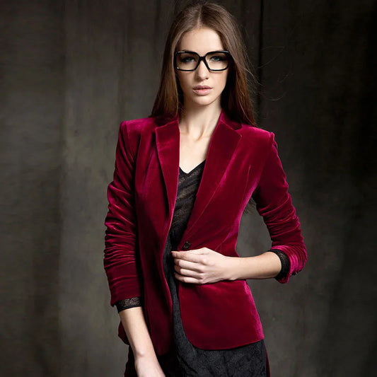 New Arrival High Quality Chic Europe women's velvet blazer Skinny Slim Fit Gold short OL jacket Blouses Suit Coat