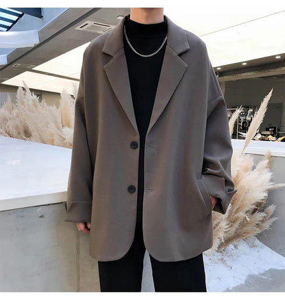 British-style Blazers Men Leisure Trendy Loose Suit Jackets Male Retro Daily Ins Streetwear All-match Simple Korean Suit-tops