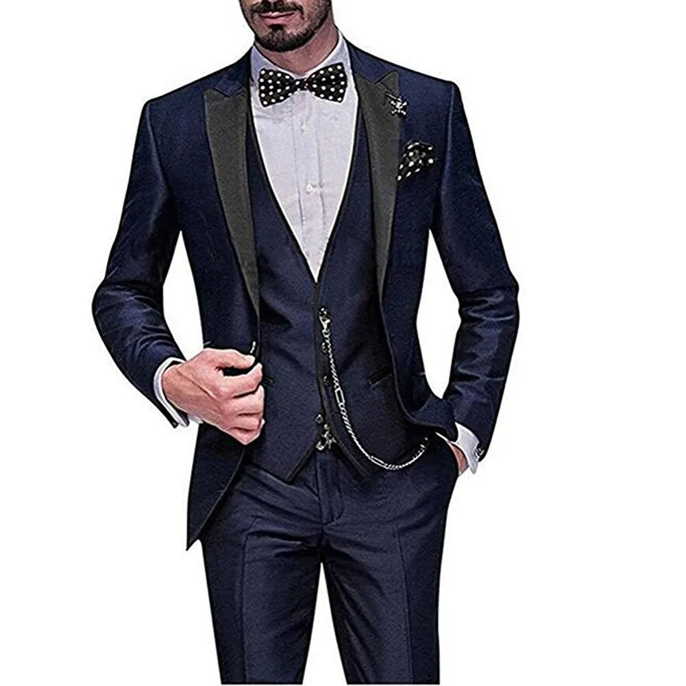 Men wedding Suits Slim Fit Business Suit Groom Champagne black Tuxedos for Formal Wedding suit (Blazer+Pants+Vest)