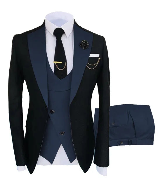 Slim Fit Men Wedding Suits Slim Fit Business Suits Groom Black Tuxedos for Formal Wedding Suits Jacket Pant Vest 3 Pieces