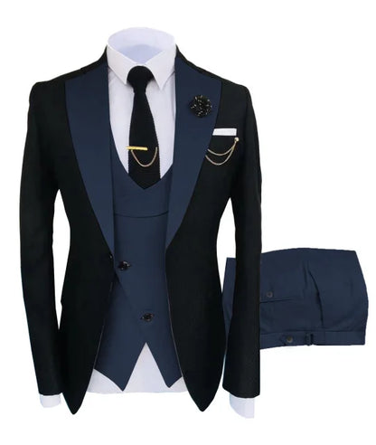 Slim Fit Men Wedding Suits Slim Fit Business Suits Groom Black Tuxedos for Formal Wedding Suits Jacket Pant Vest 3 Pieces