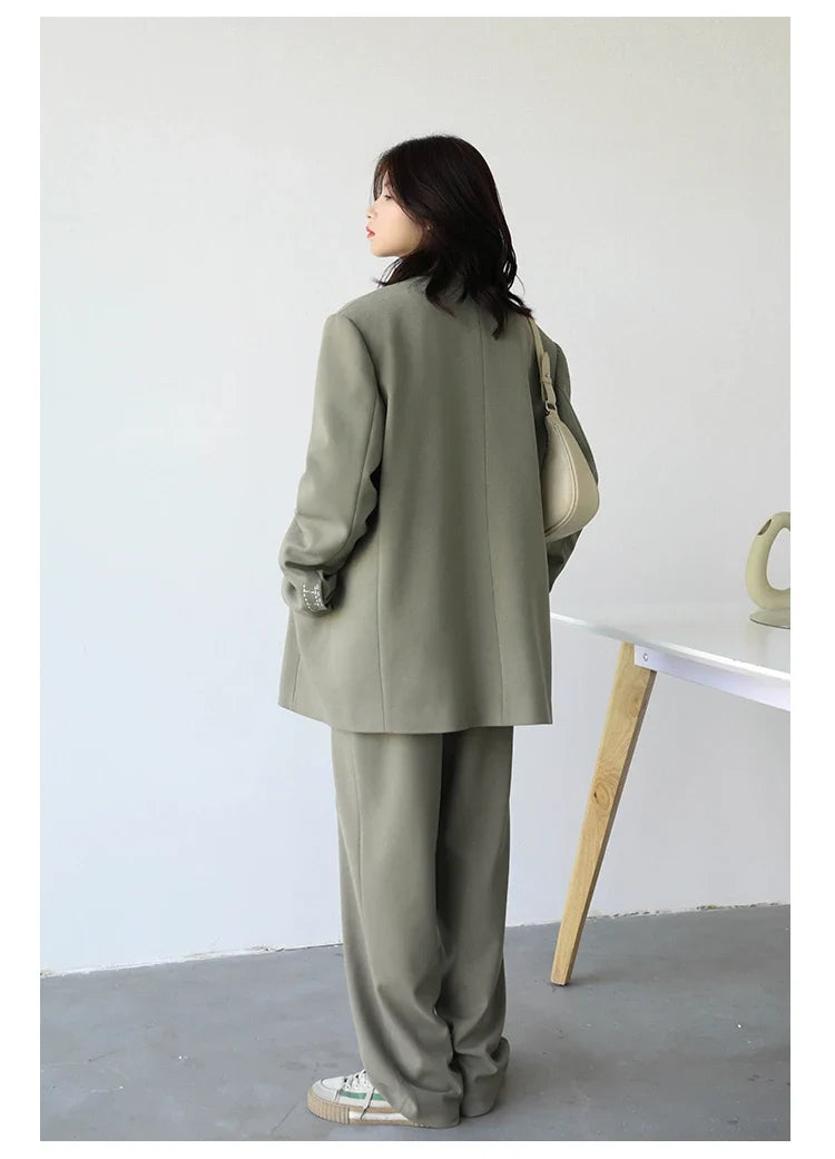 Women Office Lady Blazer Cuff Embroidery Wide Shoulder Twill Suit Women's Autumn Ladies Outerwear  Stylish Tops