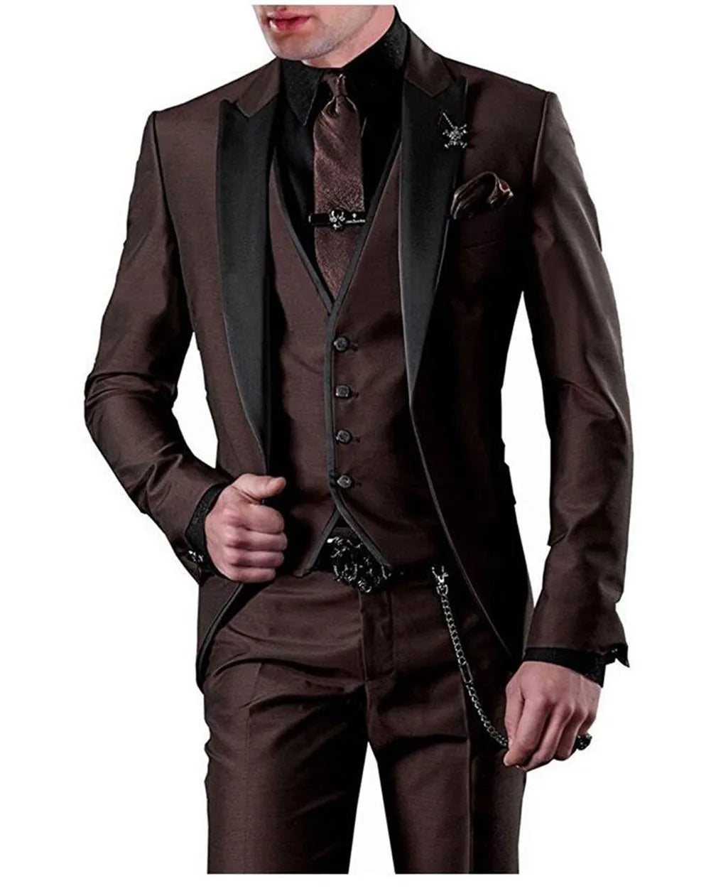 Men wedding Suits Slim Fit Business Suit Groom Champagne black Tuxedos for Formal Wedding suit (Blazer+Pants+Vest)