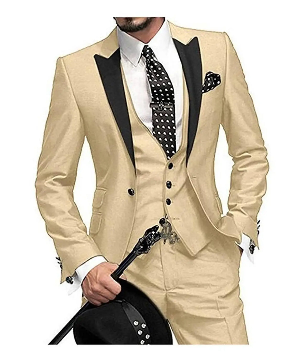 Men wedding Suits Slim Fit Business Suit Groom Champagne black Tuxedos for Formal Wedding suit (Blazer+Pants+Vest)
