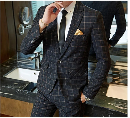 Men's Plaid Smart Casual Blazer Slim Fit Single Button Suit Jacket for Wedding & Business