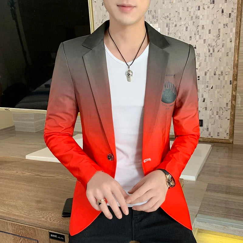 Men's Suit Jacket Gradient Blazer Male Gothic Coat New Masculino Korean Slim Casual Men's Dress Jacket Coat Luxury Suit for Men