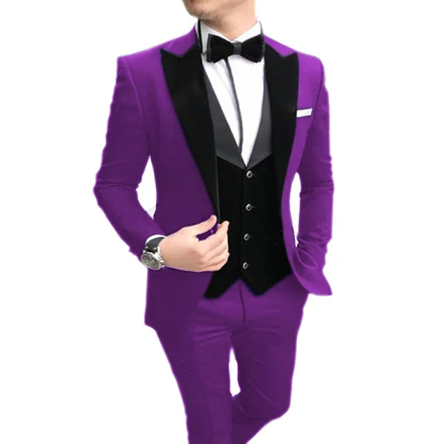 Brown Men wedding Suits Casual Slim Fit Black Notch Lapel Vest Best Man Tuxedos For Wedding Party Suits (Blazer+vest+Pants)