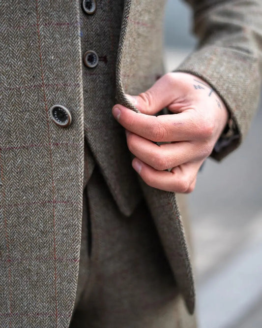 Costume Homme Men Suits 3 Pieces Plaid Woolen Material Customize British Style Men Suits High Quality Cotton Formal Business