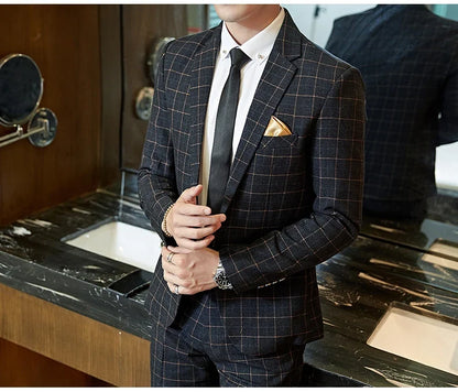 Men's Plaid Smart Casual Blazer Slim Fit Single Button Suit Jacket for Wedding & Business