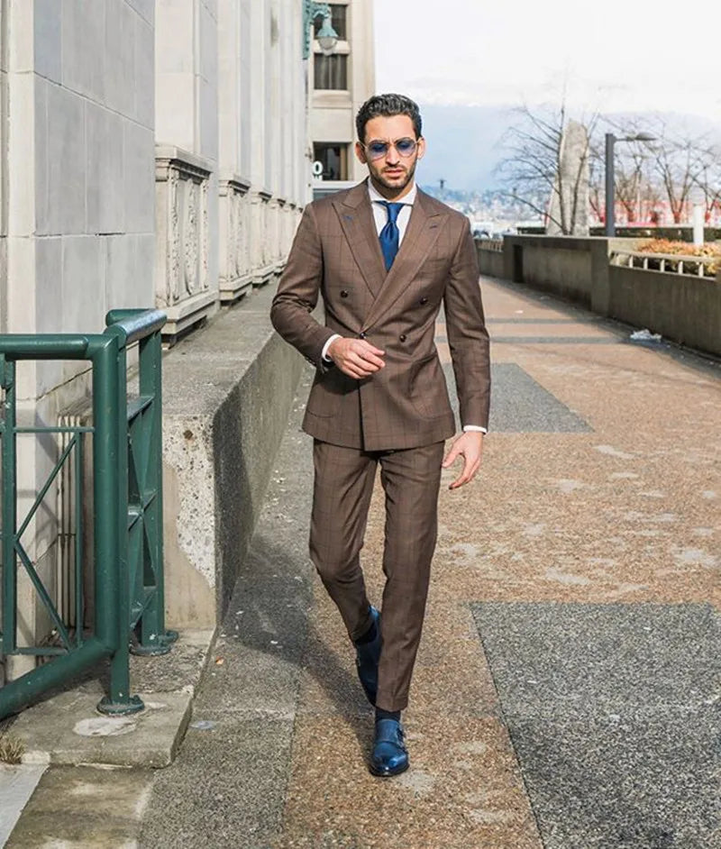 Tailor-Made 2 Pieces Plaid Fashion High Quality Men Suits Groom Tuxedos Wedding Coat Fashion Causal Prom Customized
