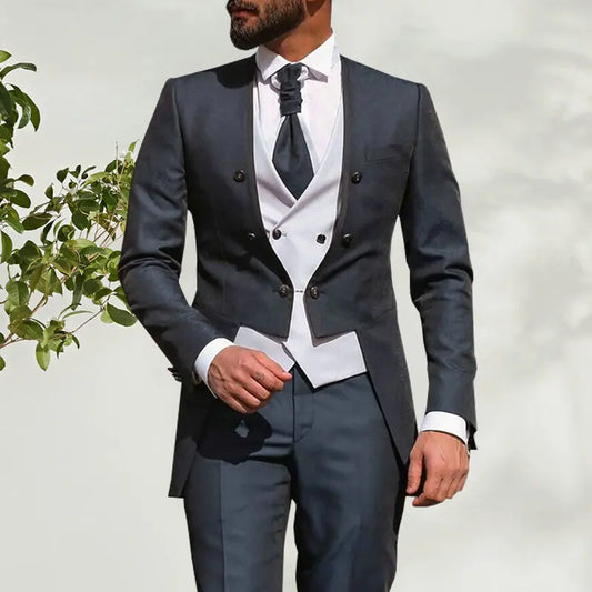 Wedding Suits For Men Custom Made Morning Dinner Party Tailcoat 3 Piece Men Slim Fit Suit Royal Blue Groom Tuxedo Bridegroom
