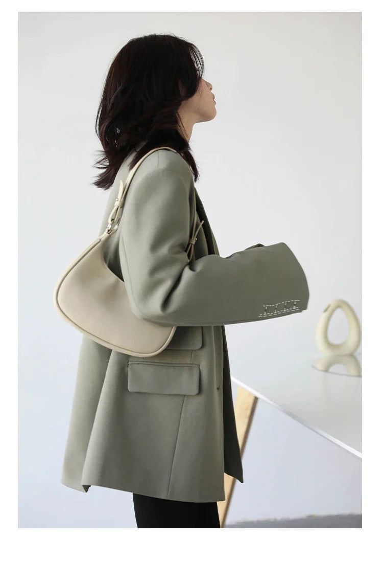 Women Office Lady Blazer Cuff Embroidery Wide Shoulder Twill Suit Women's Autumn Ladies Outerwear  Stylish Tops