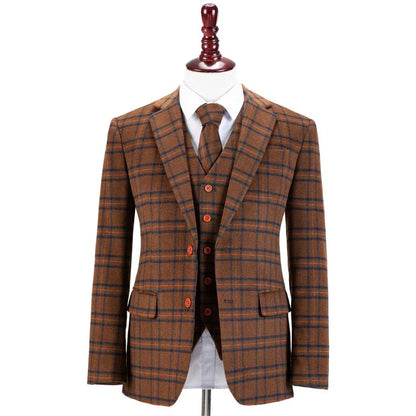 3 Pieces Men Suite Costume Homme Plaid Vintage Single Breasted Formal Business Wedding Groom Customized Causal Prom