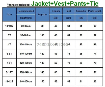 Flower Boys Wedding Suit Children Formal Tuxedo Blazer Vest pants Tie 4Pcs Clothing Set Kids Performance Party Dress Costume