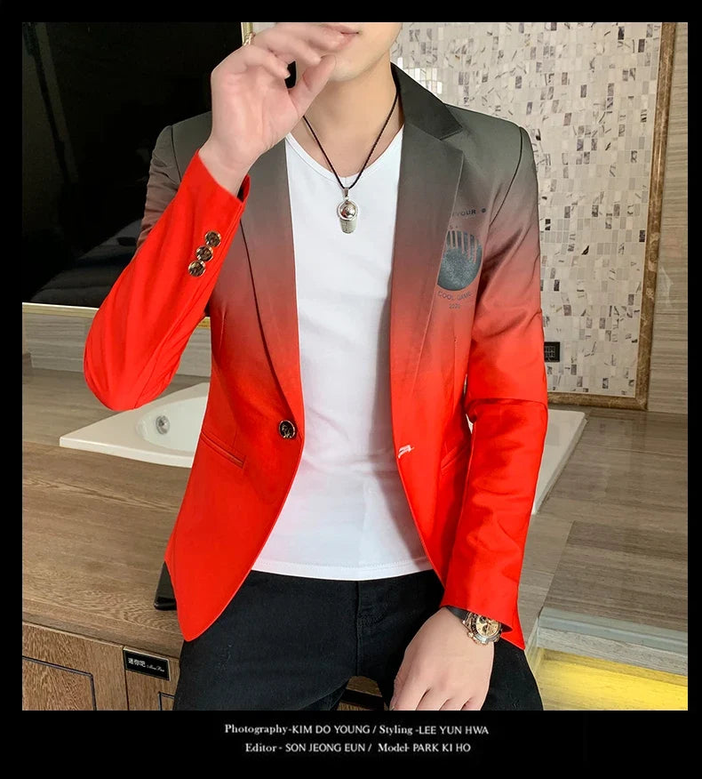 Men's Suit Jacket Gradient Blazer Male Gothic Coat New Masculino Korean Slim Casual Men's Dress Jacket Coat Luxury Suit for Men