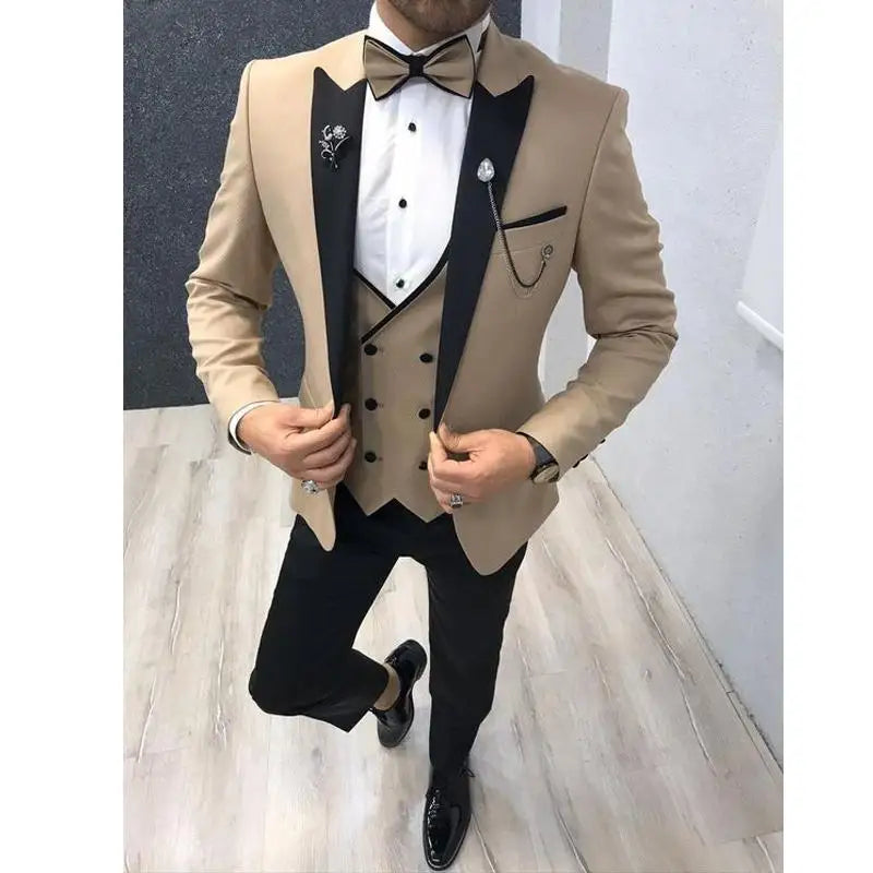 Yellow 3 Pieces Men Suits Custom Made Latest Coat Pant Designs Fashion Wedding Grooms Suit Jacket